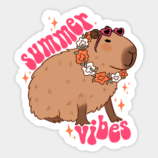 Groovy Summer vibes cute capybara ready for summer vacation Sticker